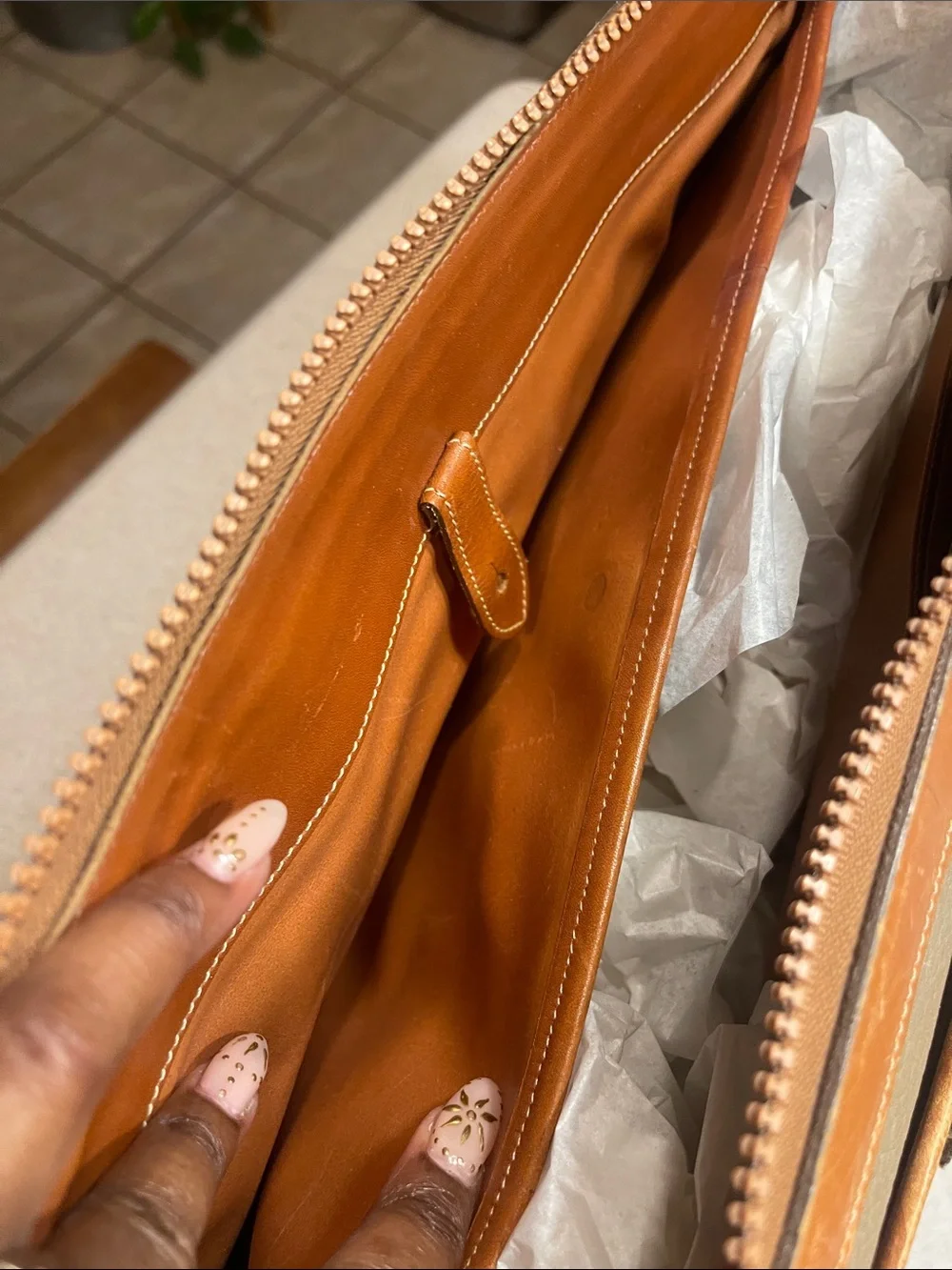 Dooney & Bourke Tan Canvas Briefcase with Chestnut Leather Trim